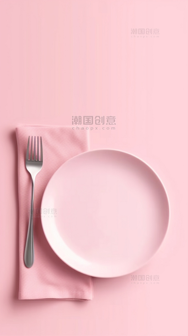双十一粉白色餐具盘子刀叉电商促销背景