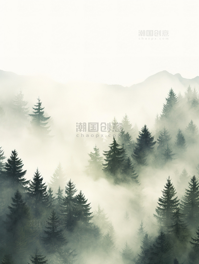 雾气美丽薄雾森林景观秋天秋季秋日风景树林