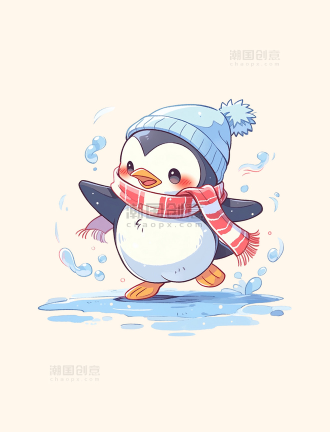冬天手绘元素可爱的企鹅卡通动物
