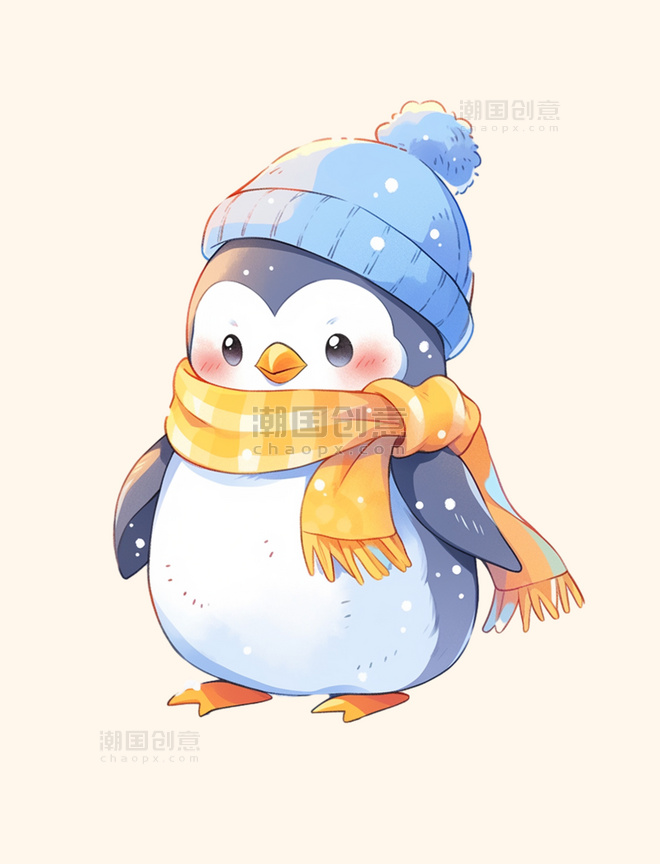 可爱的企鹅冬天卡通手绘动物元素