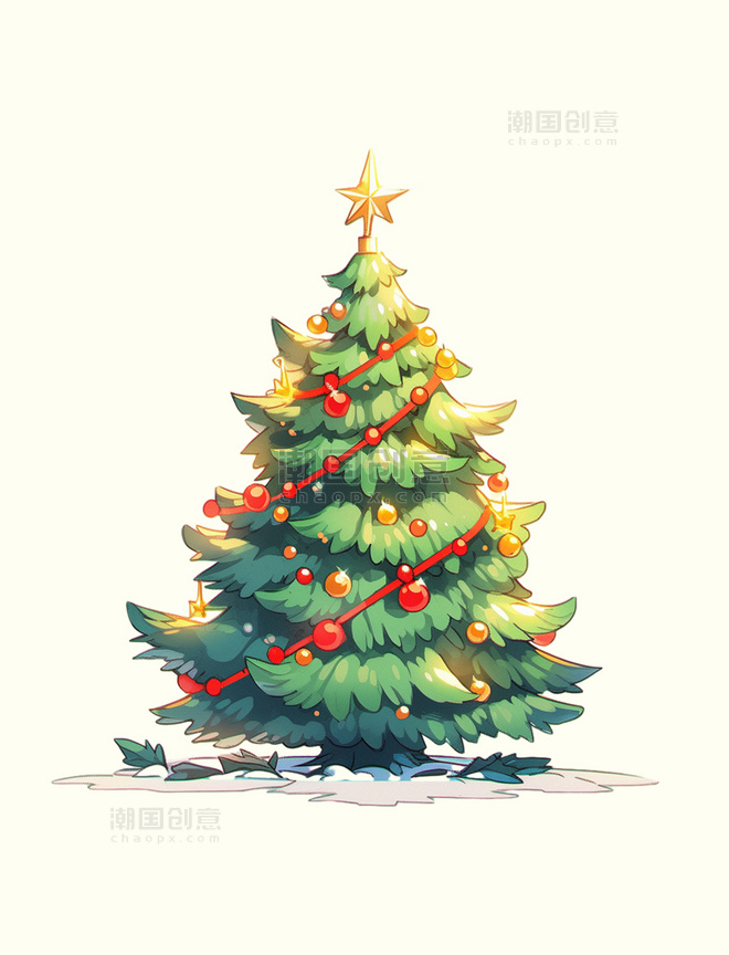 冬天艺术圣诞树立体免扣图案元素