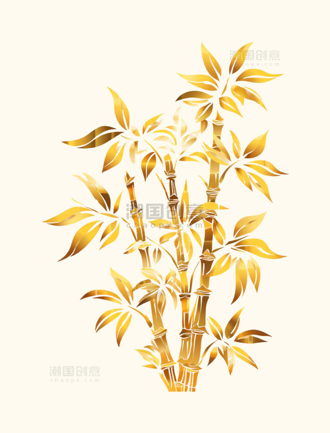 金箔剪纸竹子扁平中式装饰元素