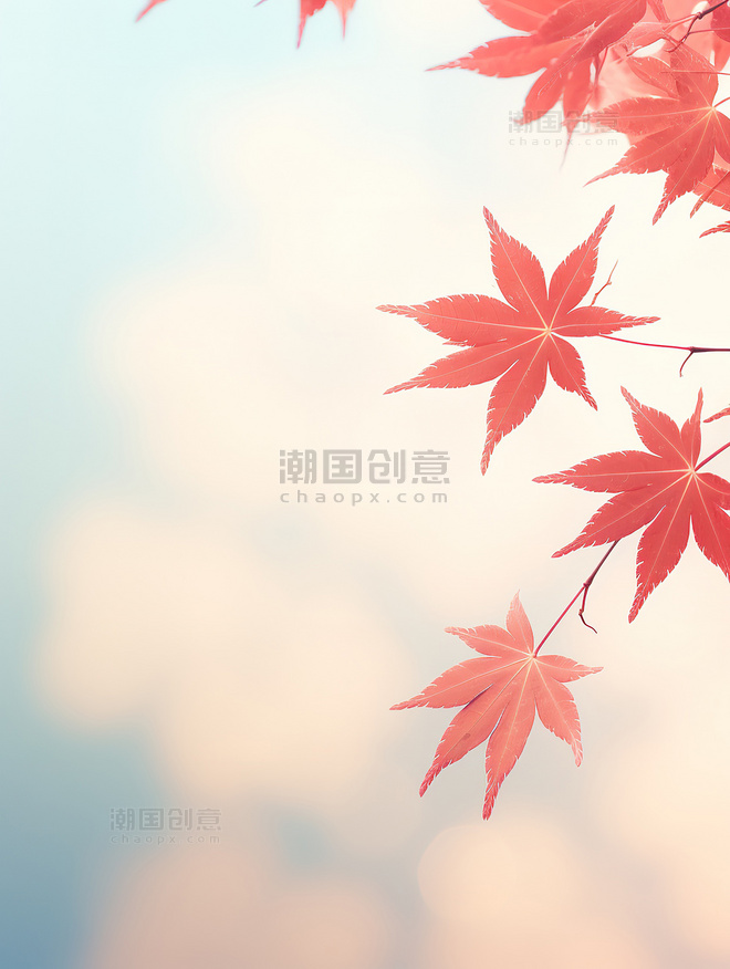 秋天美丽的红色枫叶背景秋冬秋季霜降