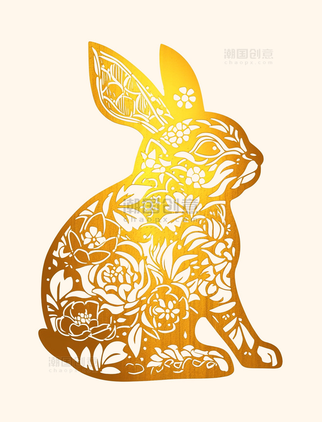 金箔十二生肖兔子动物剪纸风卡通