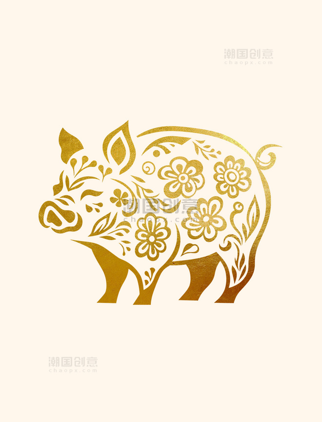 金箔款十二生肖亥猪剪纸素材元素动物