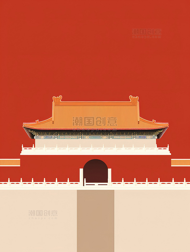 中国宫殿精致的建筑和屋檐背景故宫国潮中式扁平