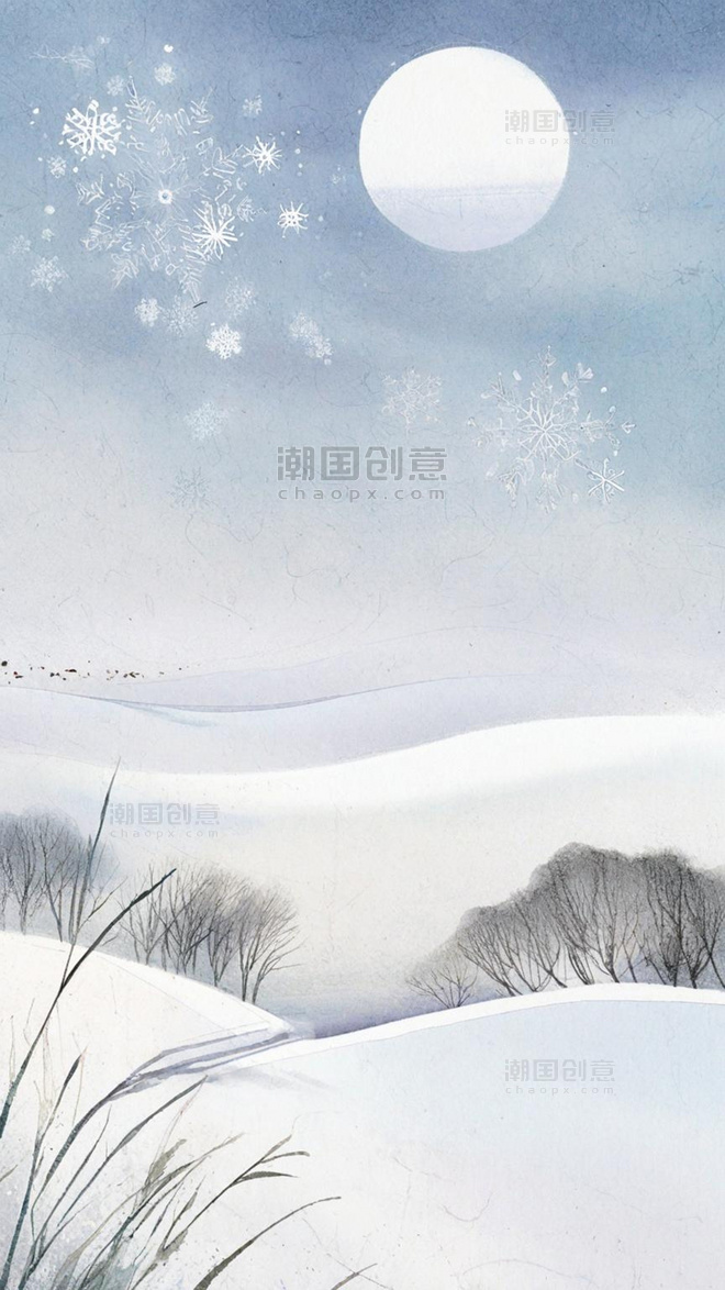 冬天雪景雪地下雪大雪冬季冬日风景插画