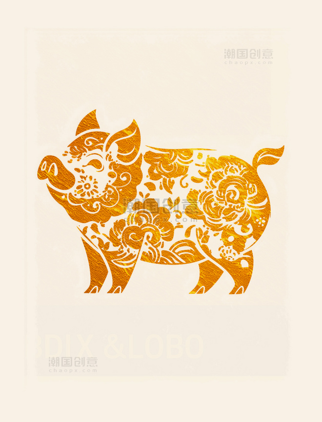 金箔十二生肖猪动物剪纸风卡通元素