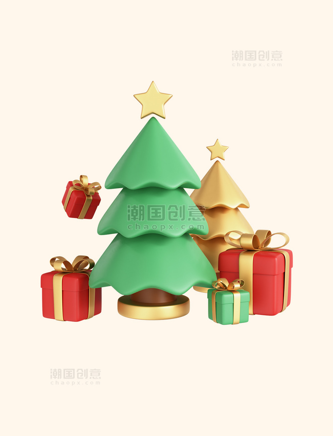 3D圣诞礼盒圣诞树元素圣诞节