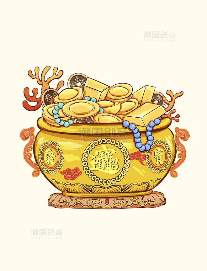 春节聚宝盆元素装饰中国风春节