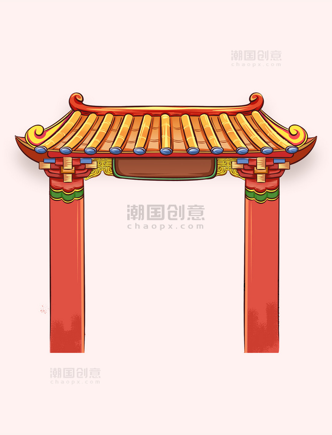 2024龙年新春春节迎财神门楼牌坊元素
