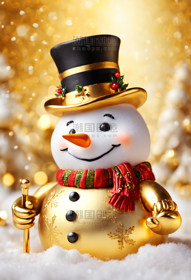 潮国创意圣诞节冬季雪人拟人金色银色雪人模型插画唯美冬天圣诞