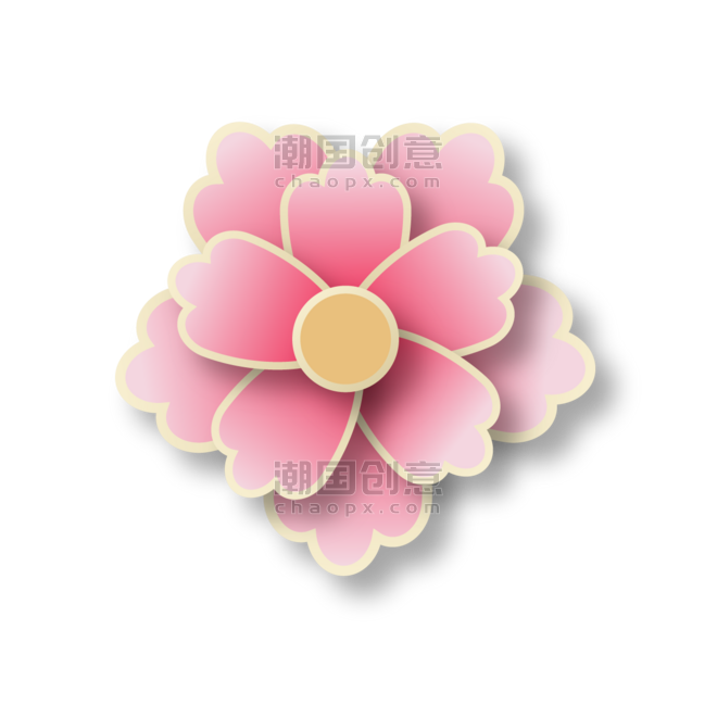 简约鎏金线条花朵中式新年春节装饰元素粉色花