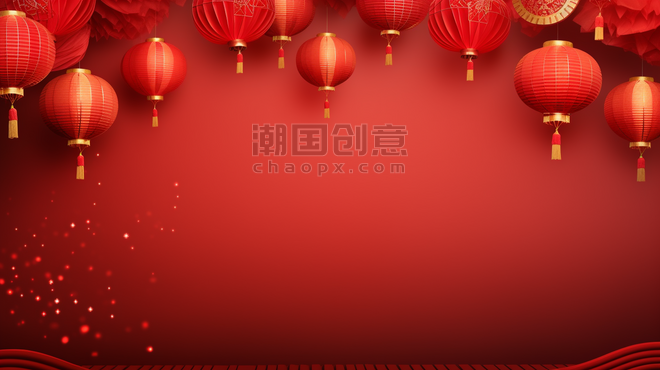 潮国创意中国传统新年红金灯笼背景春节喜庆