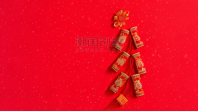 潮国创意中国风新年通用中式平铺花纹底纹1春节鞭炮