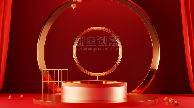 潮国创意中国风红色年货节新年电商展台8春节红金色