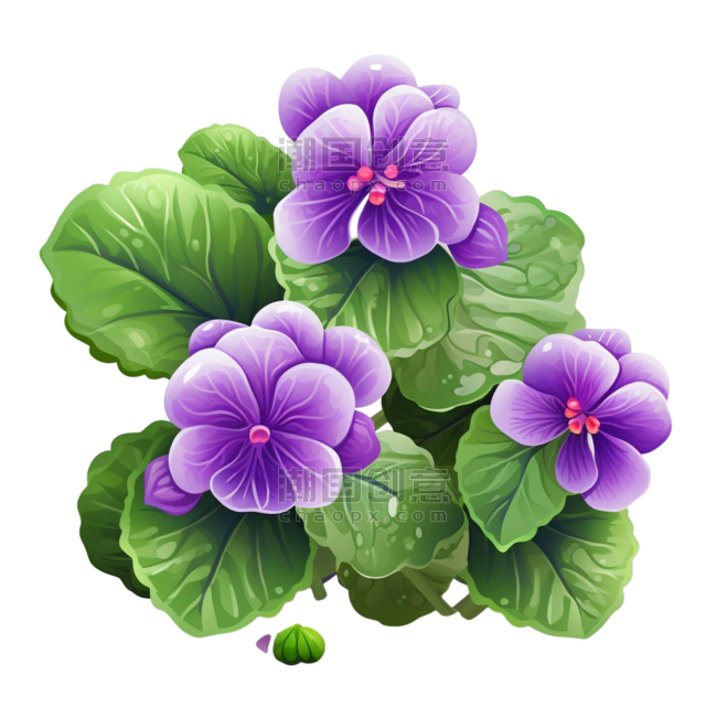 潮国创意紫色花朵ai元素立体免扣图案紫罗兰植物