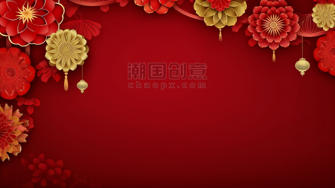 潮国创意传统新年中国风富贵花开背景春节
