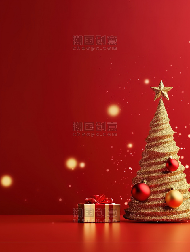 潮国创意极简的圣诞元素背景6红色圣诞节