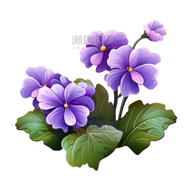 潮国创意紫色花朵素材元素立体免扣图案紫罗兰植物