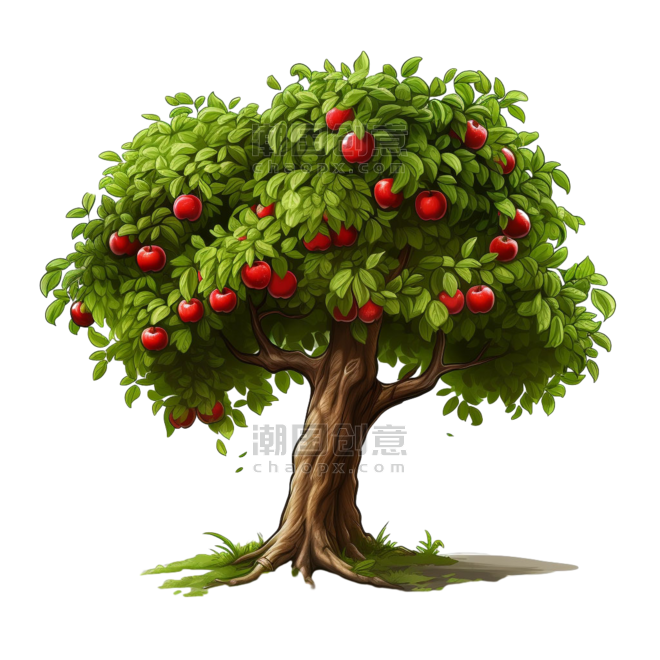 潮国创意苹果树收获植物元素立体免扣图案果树