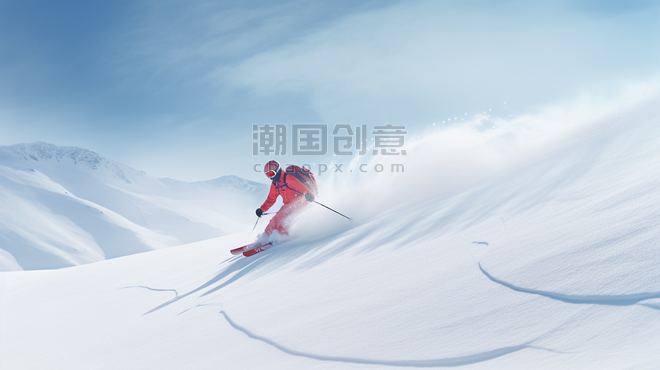 潮国创意冬季运动滑雪运动背景人物冬天