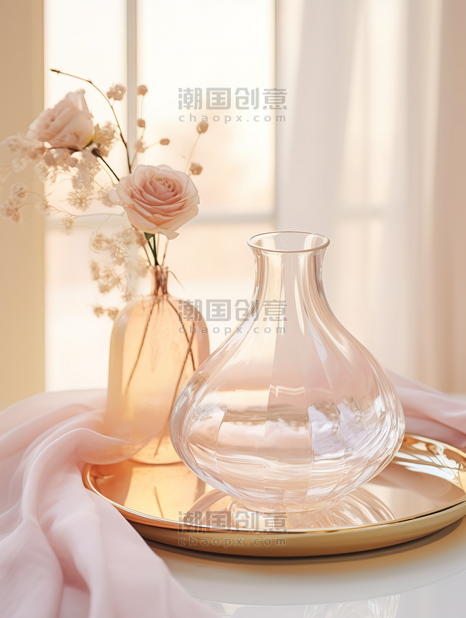 潮国创意浅粉色玻璃瓶电商背景20浪漫唯美