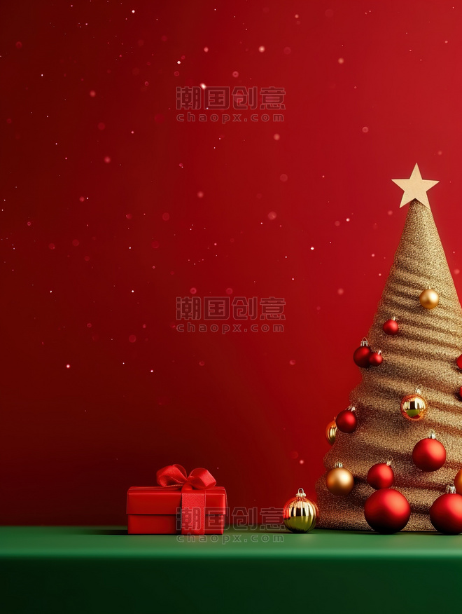 潮国创意极简的圣诞元素背景19红色圣诞节