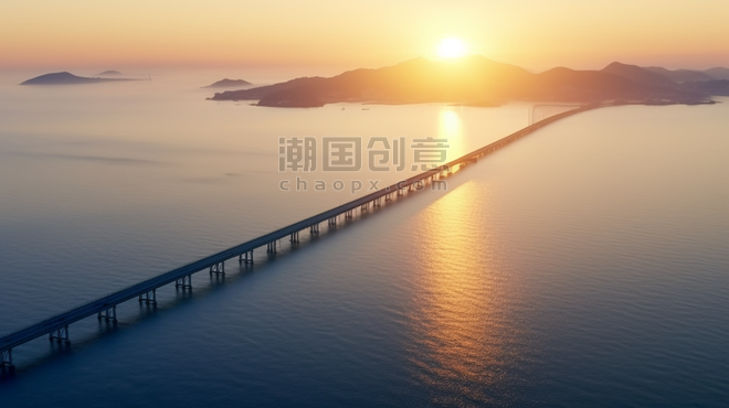 潮国创意企业文化宣传希望奋进朝阳背景大海跨海大桥