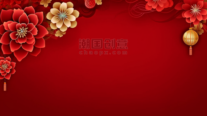 潮国创意传统新年中国风富贵花开背景春节喜庆