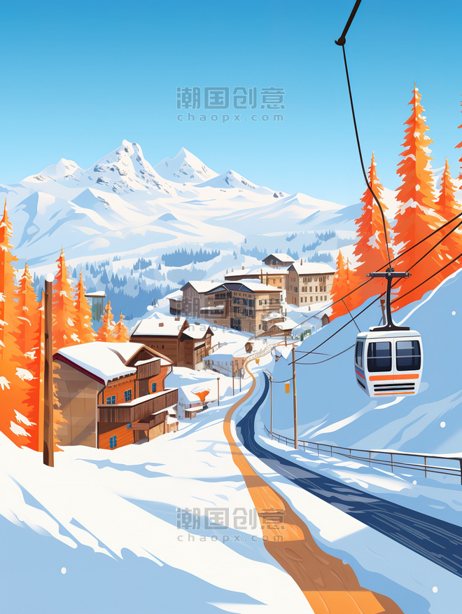 潮国创意阳光明媚的冬日滑雪场6雪景高山