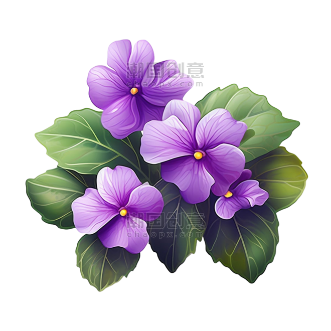 潮国创意紫色艺术花朵元素立体免扣图案紫罗兰植物