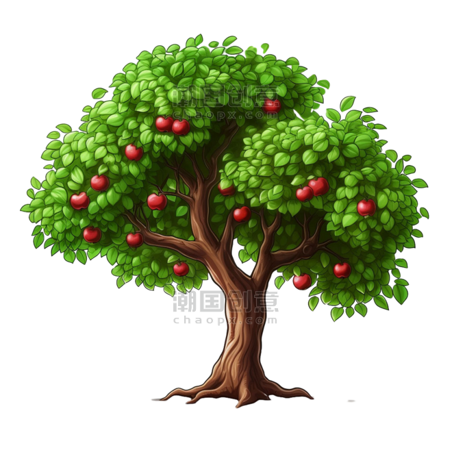 潮国创意苹果树植物元素立体免扣图案果树