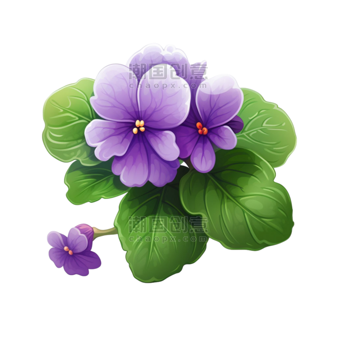 潮国创意紫色花朵图形元素立体免扣图案紫罗兰植物