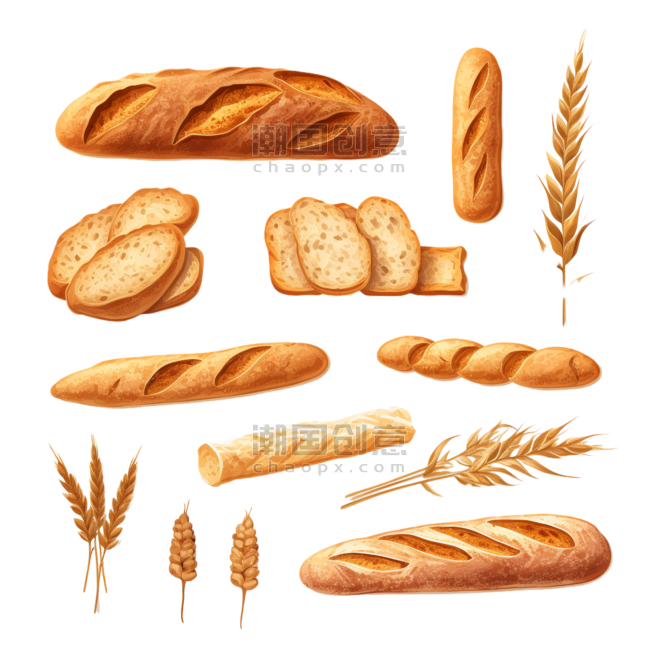 潮国创意框架法棍套装面包烘培小麦食物食品