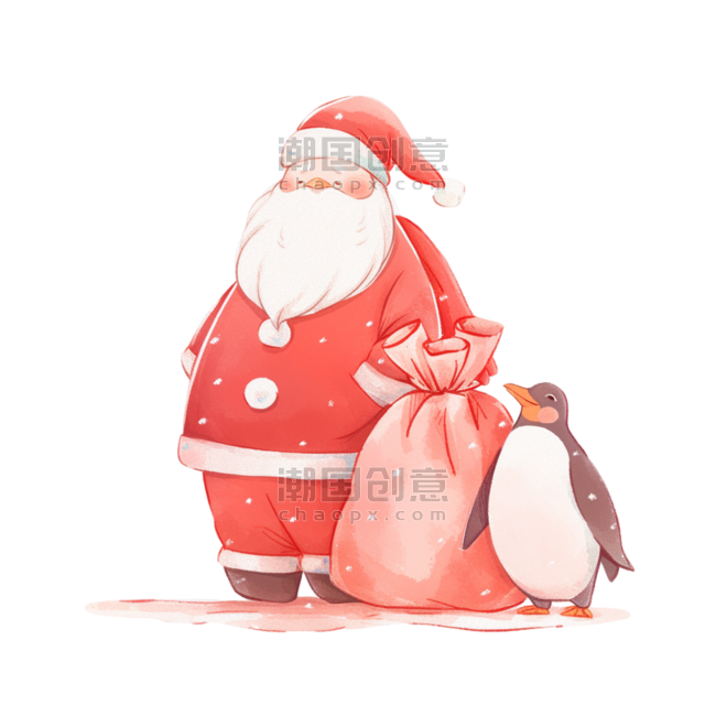 潮国创意圣诞节手绘圣诞树企鹅元素