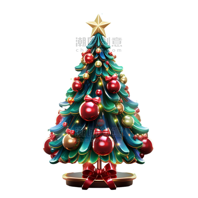 潮国创意圣诞质感光滑树木元素立体免扣图案