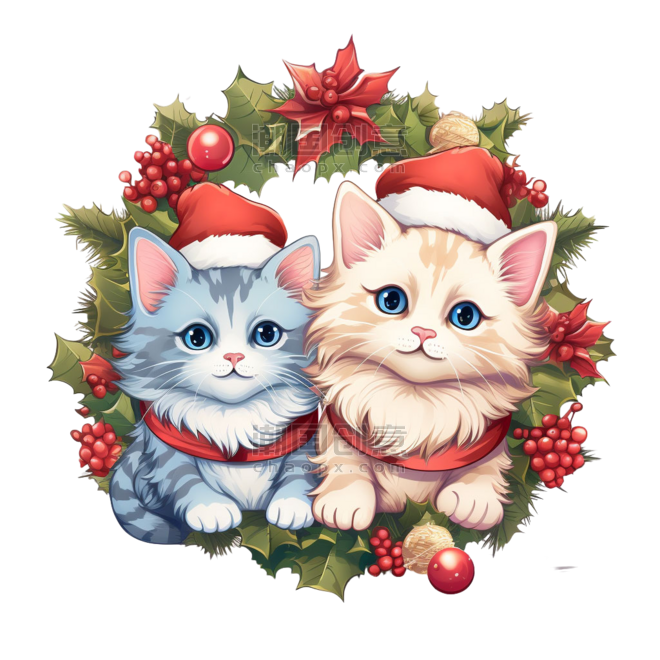 潮国创意圣诞猫猫质感元素立体免扣图案动物宠物