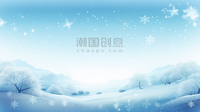 潮国创意蓝色冰天雪地唯美背景7冬天冬季大雪卡通雪景
