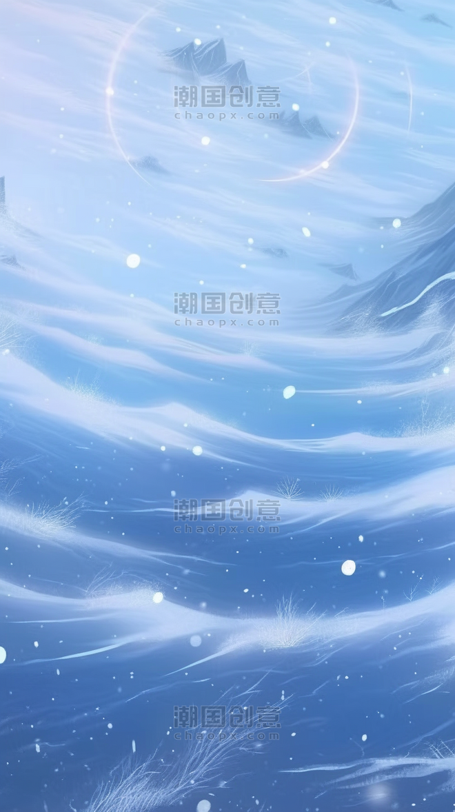潮国创意蓝色立冬小雪大雪节气雪地雪山风景冬天冬季雪景