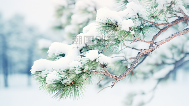 潮国创意冬季被冰雪覆盖的枝叶冬天冬季冬日大雪下雪