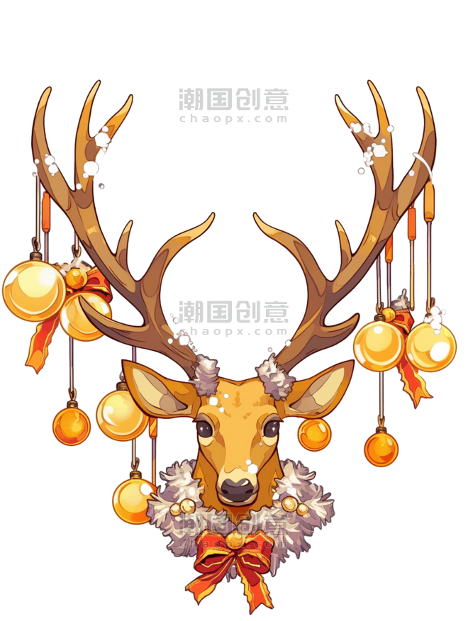 潮国创意圣诞节圣诞卡通麋鹿手绘元素动物鹿头