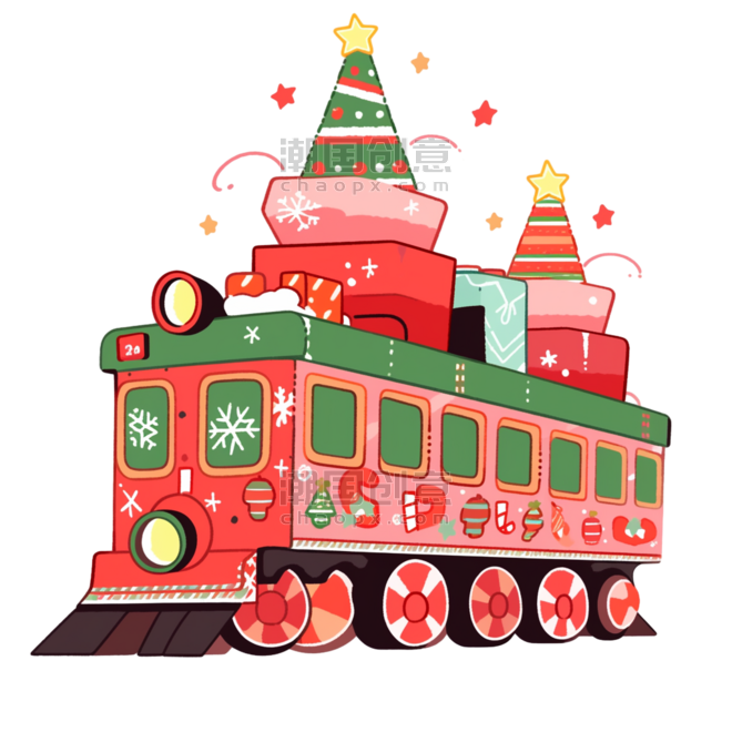 潮国创意圣诞节小火车礼物手绘卡通元素