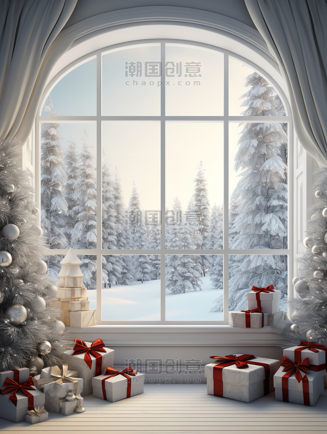 潮国创意白色窗户圣诞节日装饰10