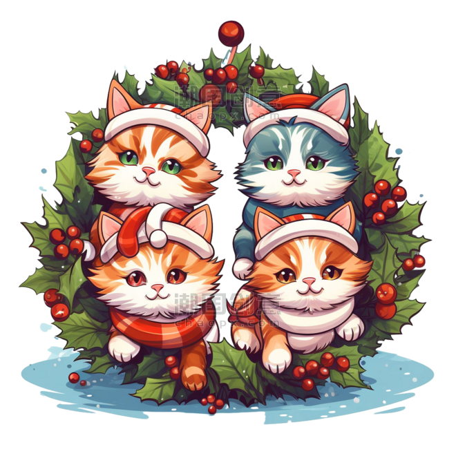 潮国创意圣诞猫猫可爱元素立体免扣图案动物宠物