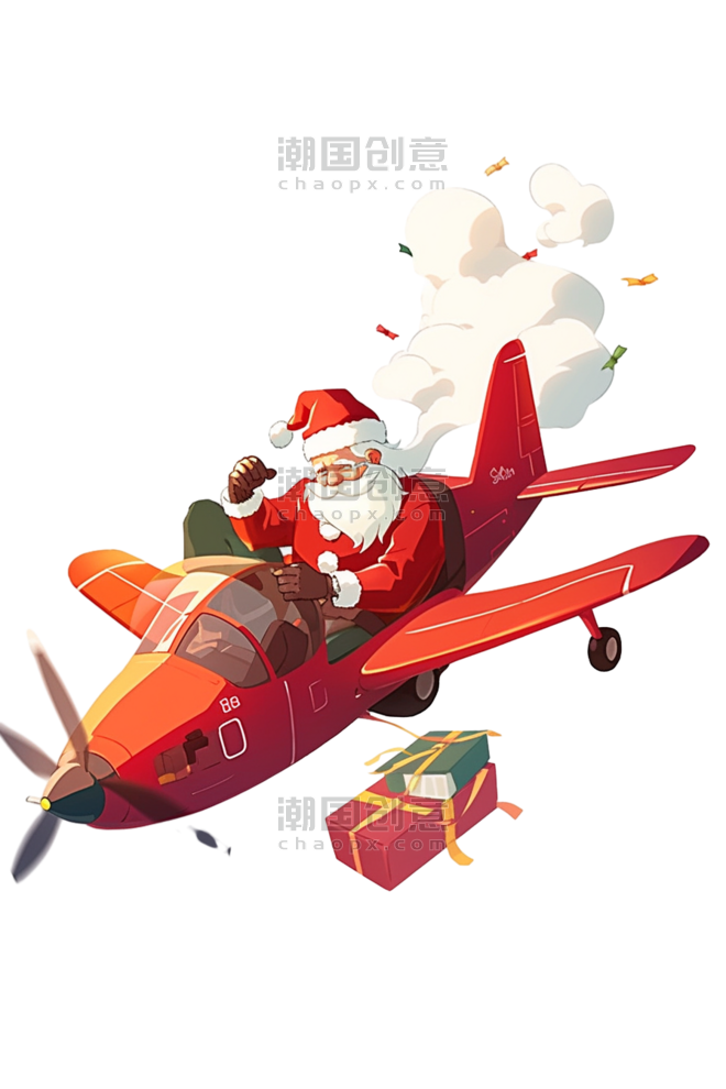 潮国创意圣诞老人飞机圣诞节礼盒卡通手绘元素