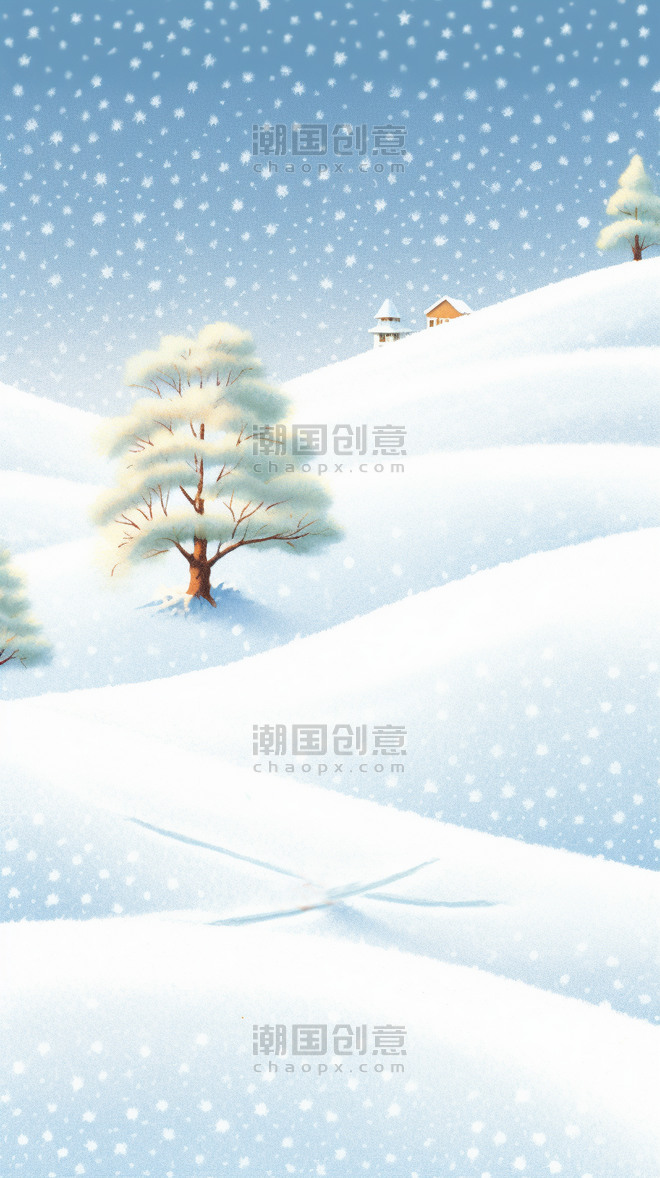 潮国创意唯美冬天冬季大雪大寒场景背景冬天冬季雪景