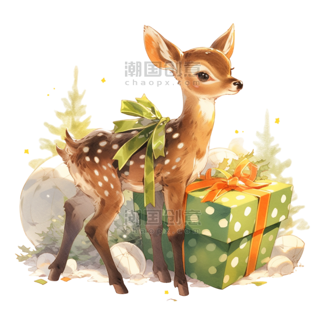 潮国创意可爱小鹿礼物卡通手绘元素圣诞节动物水彩