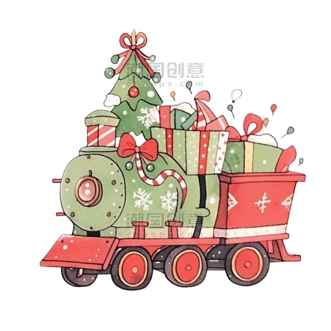 潮国创意小火车圣诞节礼物卡通手绘元素
