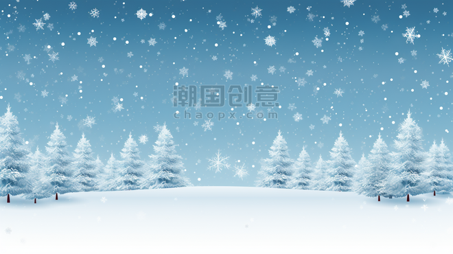 潮国创意冬季寒冷雪景风景背景17冬天雪景卡通蓝色大雪